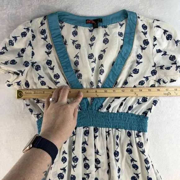 Vintage Y2K Forever 21 M Babydoll Mini Dress Tunic Top Empire Coquette Milkmaid - Picture 9 of 13